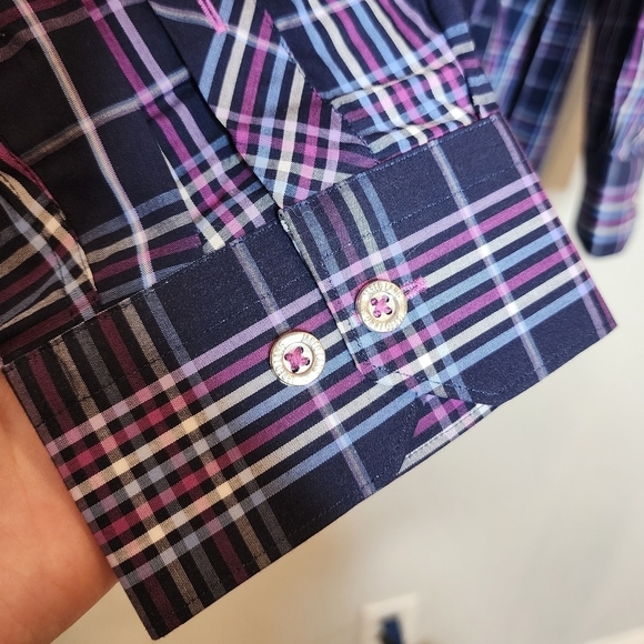 NWT Jared Lang Purple Plaid Roll Tab Sleeve Button down shirt. Men's size 3XL - Picture 9 of 16
